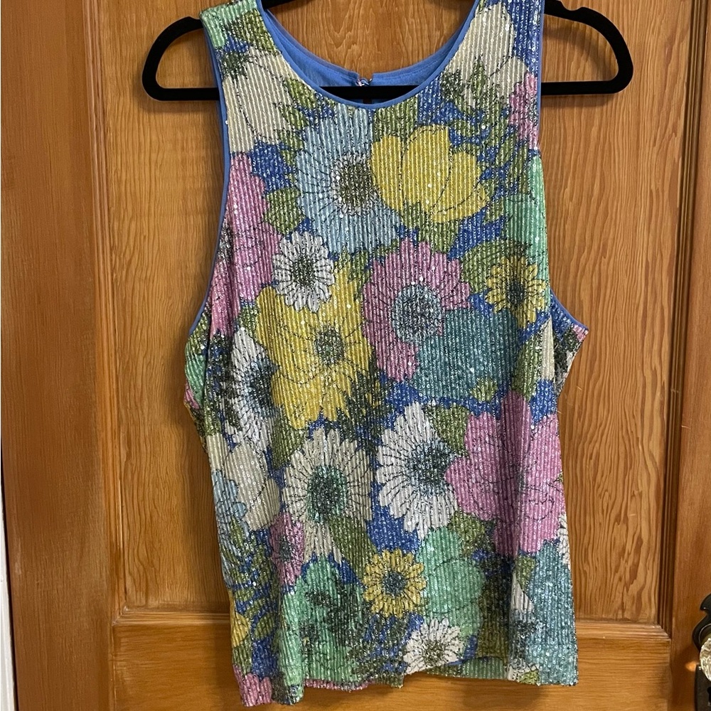 Colorful Sequined Floral Tank Top XL